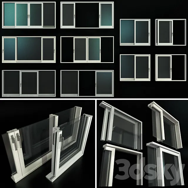 Sliding Stained Glass Aluminum Doors 3D Model