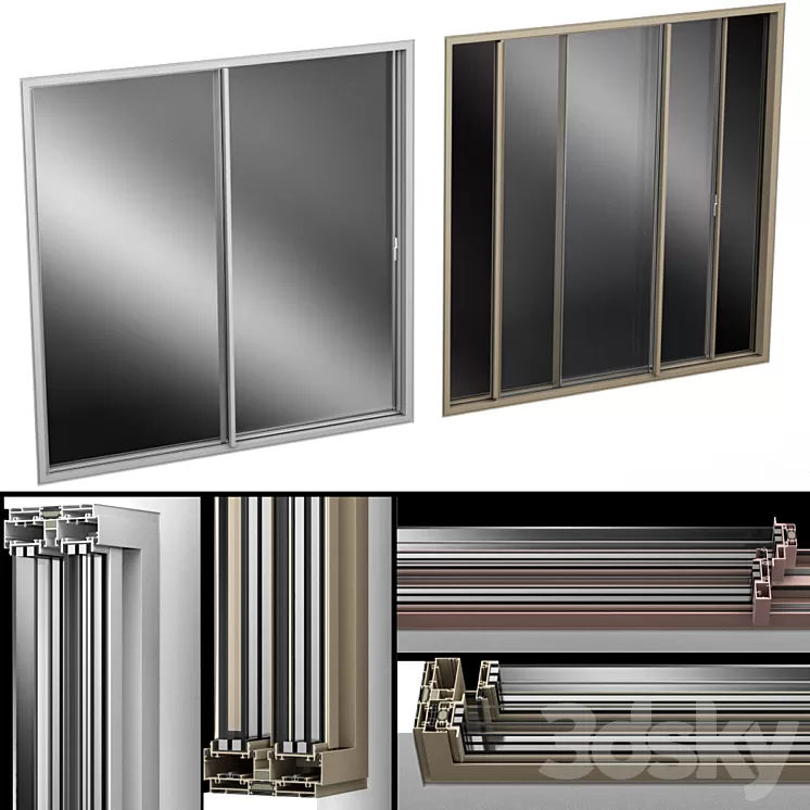 Sliding Stained Glass Aluminum doors 3D Model Free Download