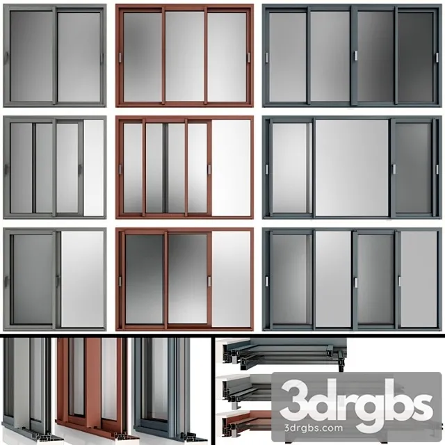 Sliding stained glass aluminum windows 2 3D Model Download