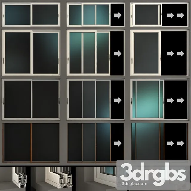 Sliding stained glass aluminum windows 3 3D Model Download