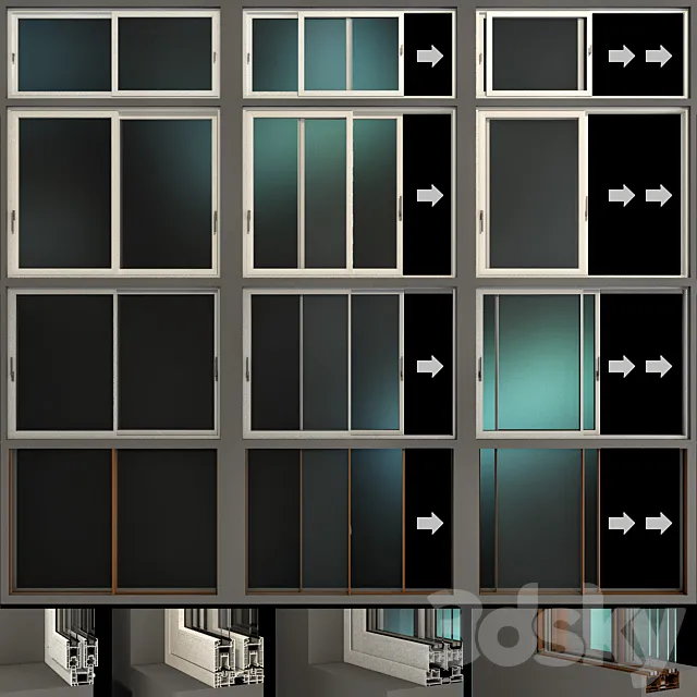 Sliding Stained Glass Aluminum Windows _ Sliding Stained Glass Aluminum Windows 3DModel