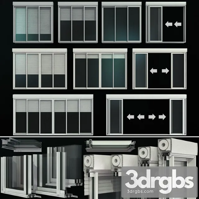 Sliding stained glass doors with roller shutters 3D Model Download