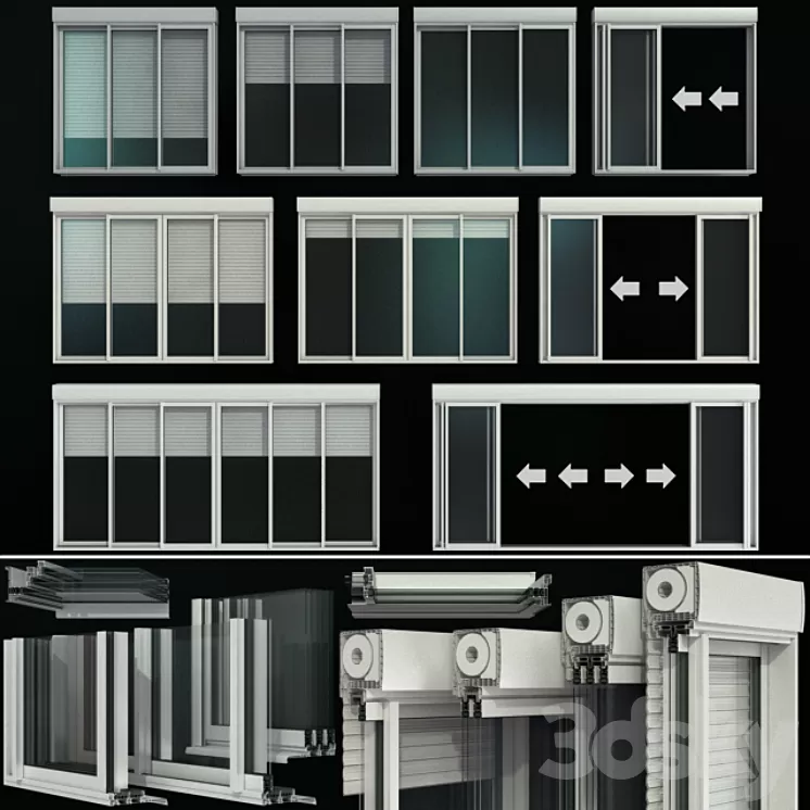 Sliding stained glass doors with roller shutters 3D Model