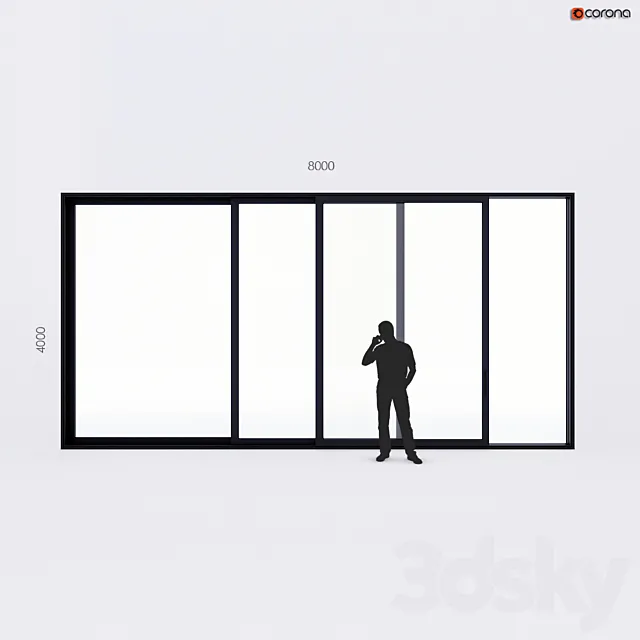 Sliding stained glass window Alumil large size 3 sash 3D Model