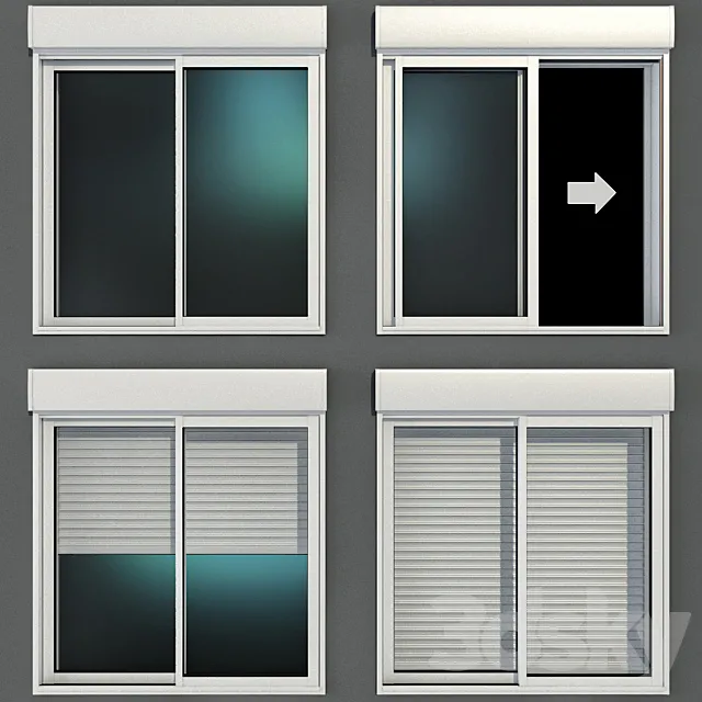 Sliding stained glass windows with roller shutters 3DModel