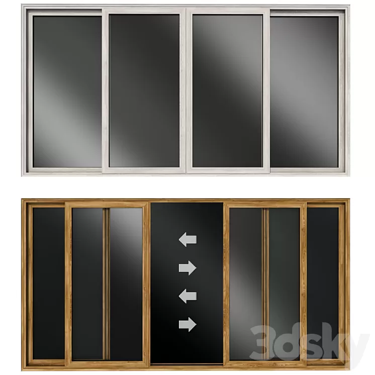 Sliding stained glass wooden doors 3D Model