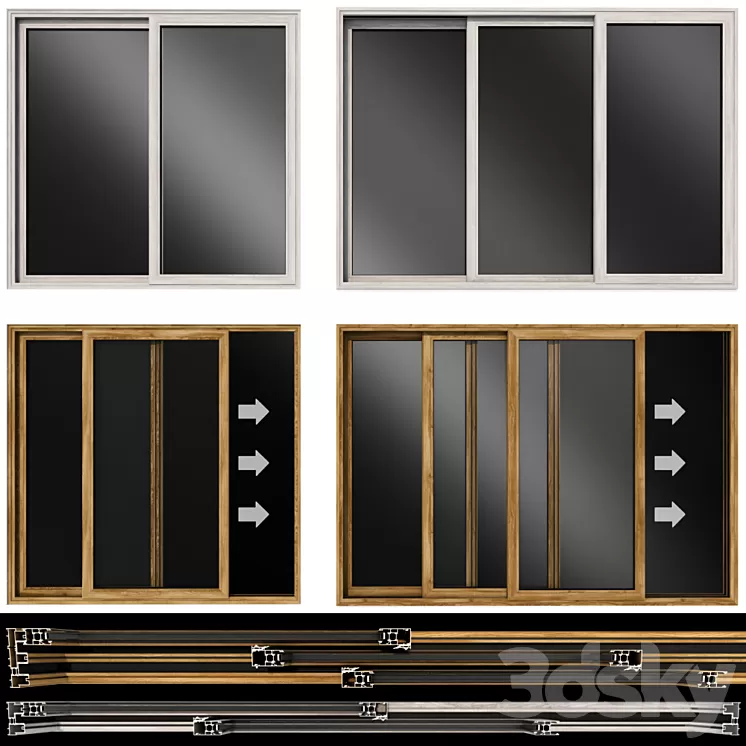 Sliding stained glass wooden doors 3D Model