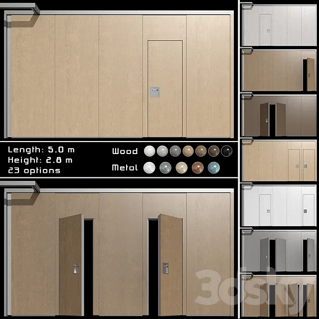 Sliding wooden partition wall 3D Model