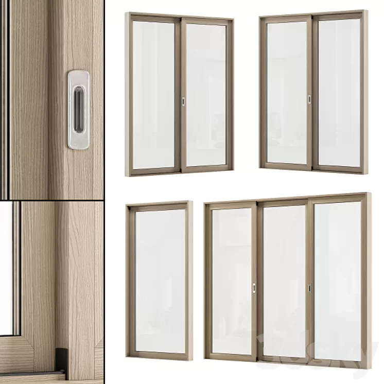 Sliding Wooden Window Modern – Windows Set 02 3D Model Free Download