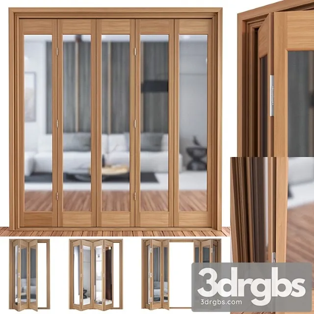 Slimfold oak marston clear glass folding door system 3D Model Download