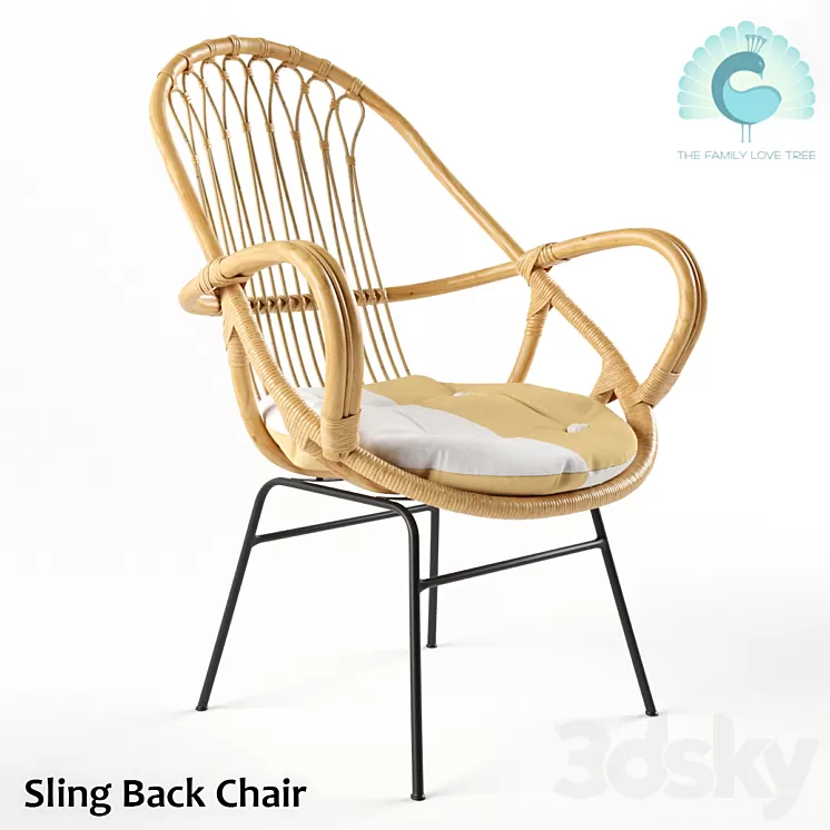 Sling Back Chair Natural 3D Model