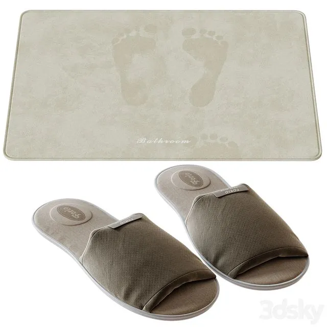 Slippers and bath mat 3D Model