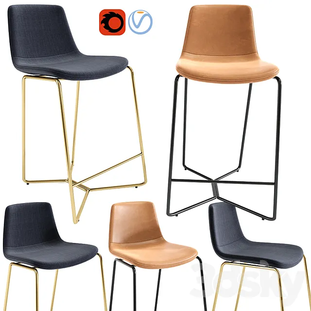 Slope Upholstered Counter Stools 3D Model