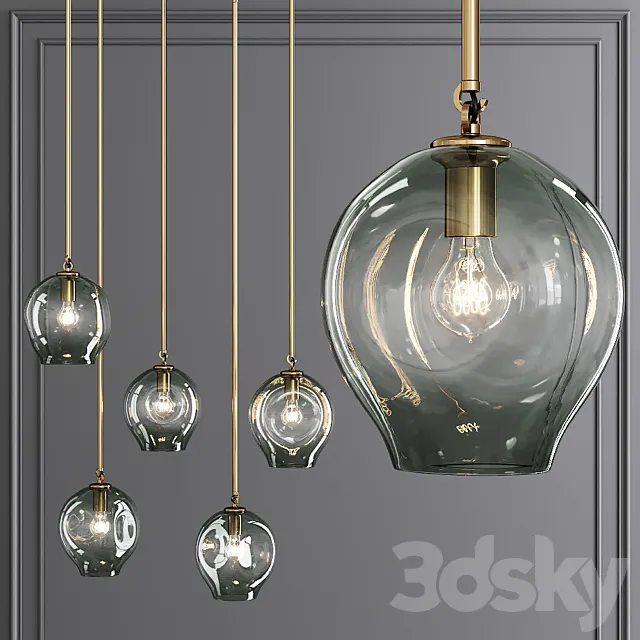 Small Bubble Pendant Brushed Brass and Dark Green Glass 3D Model