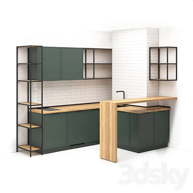 Small kitchen in studio apartment 02 3D Model