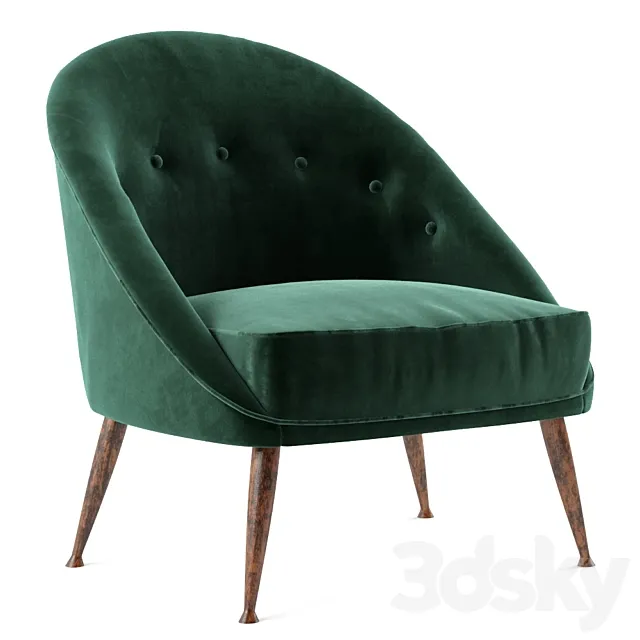 Smart Armchair in Green Cotton Velvet with Aged Brass Feet 3DModel