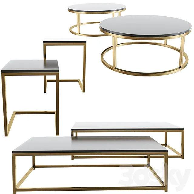 Smart Round & Rectangle Marble Coffee Table 3D Model