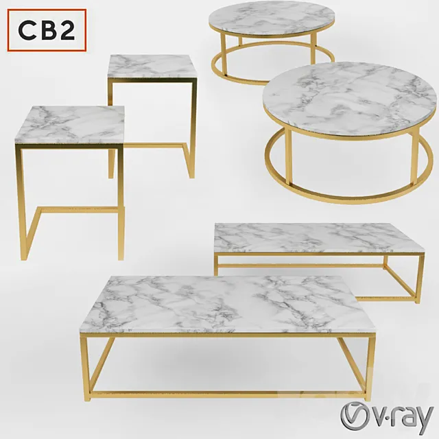Smart Round & Rectangle Marble Coffee Table 3DModel