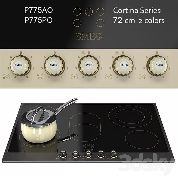 Smeg Cortina P775 72cm Ceramic Hob – cream / anthracite / brass 3D Model