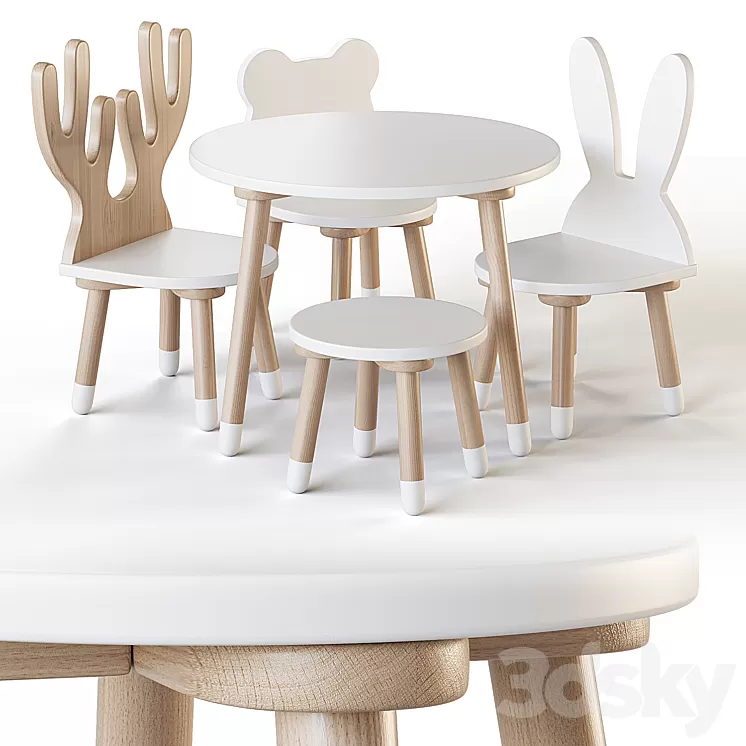 Smile Artwood table and chairs for nursery 3D Model