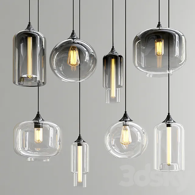 Smoky & Clear Glass Shade Pendant Lights 3D Model Smoky & Clear Glass Shade Pendant Lights 3D Model