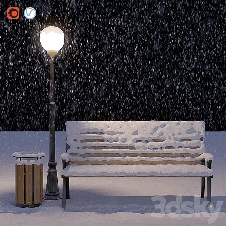 Snow-covered bench 3D Model Snow-covered bench 3D Model