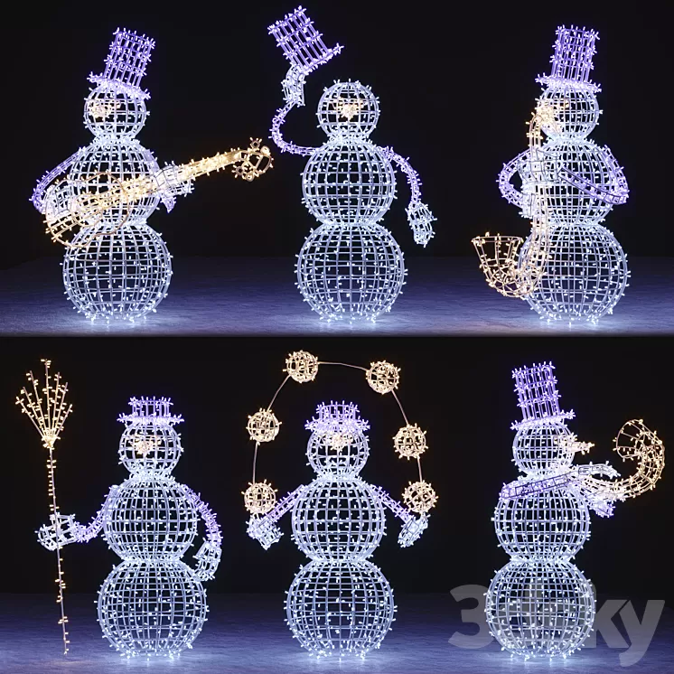 Snowman figures from garlands 3D Model
