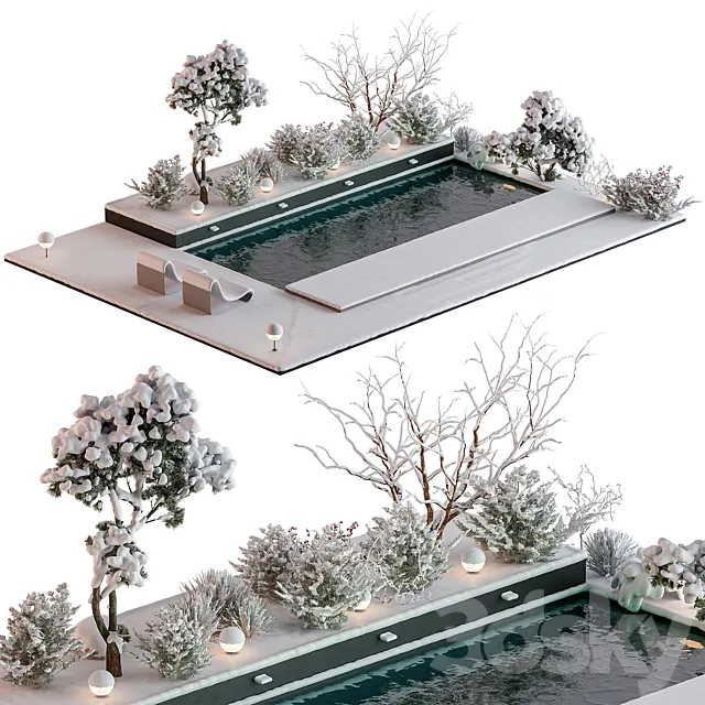 Snowy Scene with Pool – Set 76 3D Model Snowy Scene with Pool – Set 76 3D Model