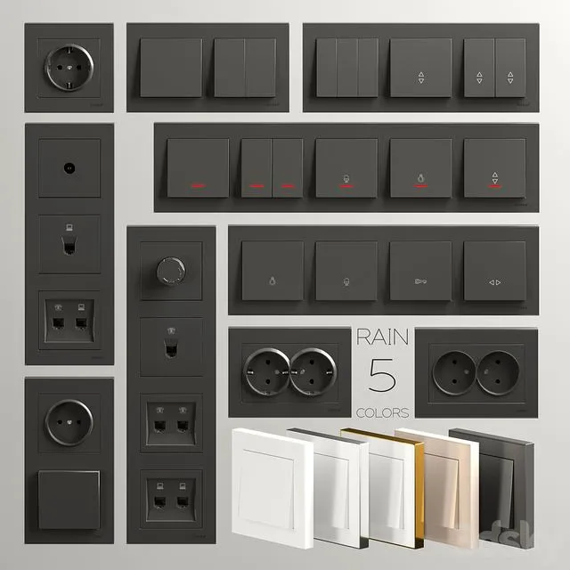 Sockets and switches Lezard Rain 3D Model