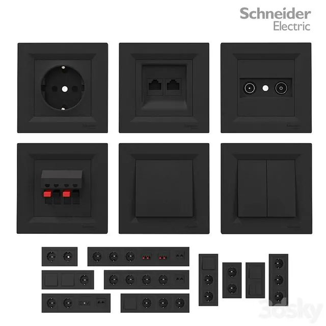 Sockets and switches Schneider Asfora Black 3D Model