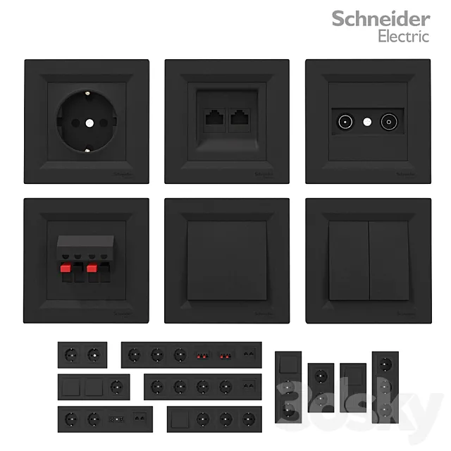 Sockets and switches Schneider Asfora Black. 3D Model
