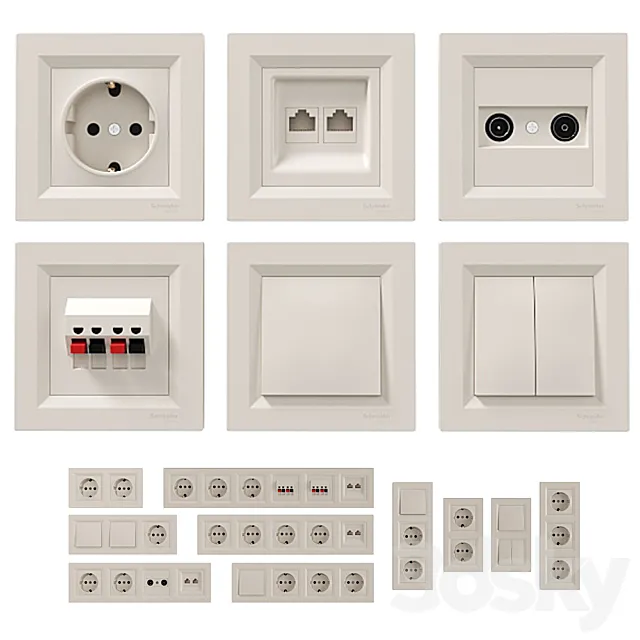 Sockets and switches Schneider Asfora Cream. 3D Model Sockets and switches Schneider Asfora Cream. 3D Model