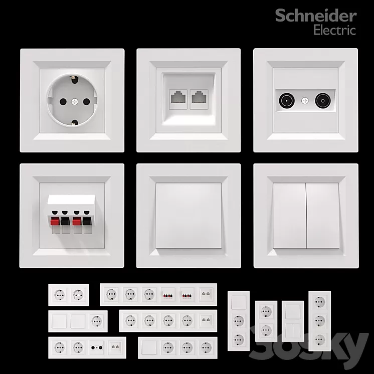 Sockets and switches Schneider Asfora White. 3D Model