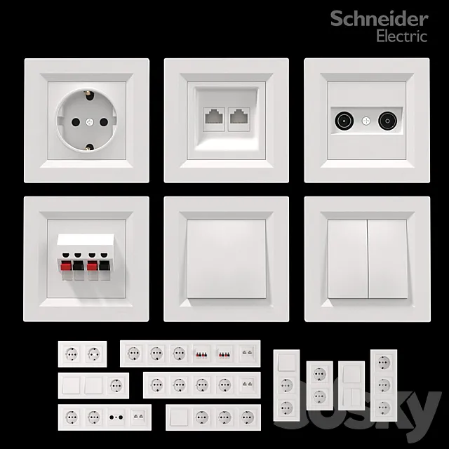 Sockets and switches Schneider Asfora White. 3DModel
