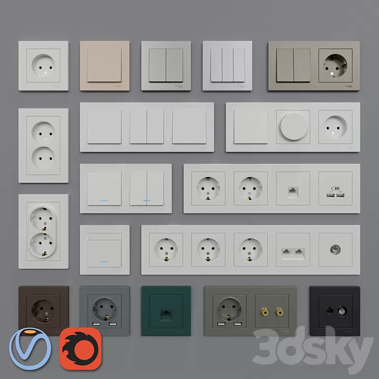 Sockets and switches Schneider Electric Atlas Design 3D Model - 3DSKY ...