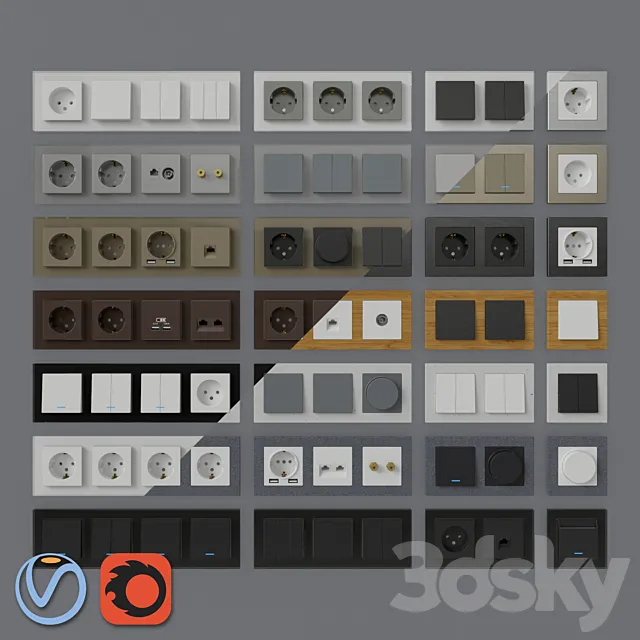 Sockets and switches Schneider Electric Atlas Design Nature 3D Model Sockets and switches Schneider Electric Atlas Design Nature 3D Model