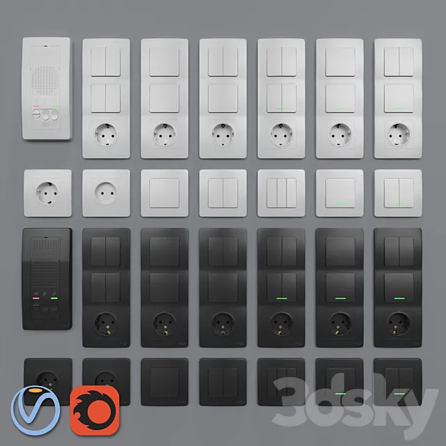 Sockets and switches Schneider Electric Blanca of internal installation 3D Model Sockets and switches Schneider Electric Blanca of internal installation 3D Model