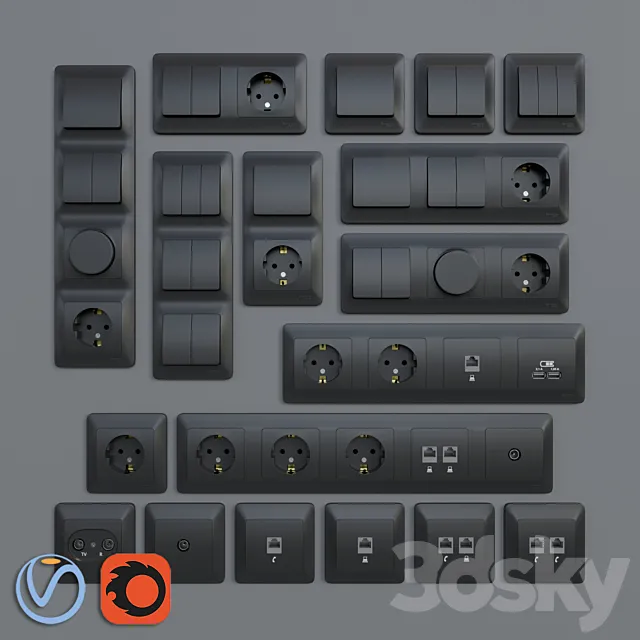 Sockets and switches Schneider Electric Glossa | Graphite 3D Model Sockets and switches Schneider Electric Glossa | Graphite 3D Model