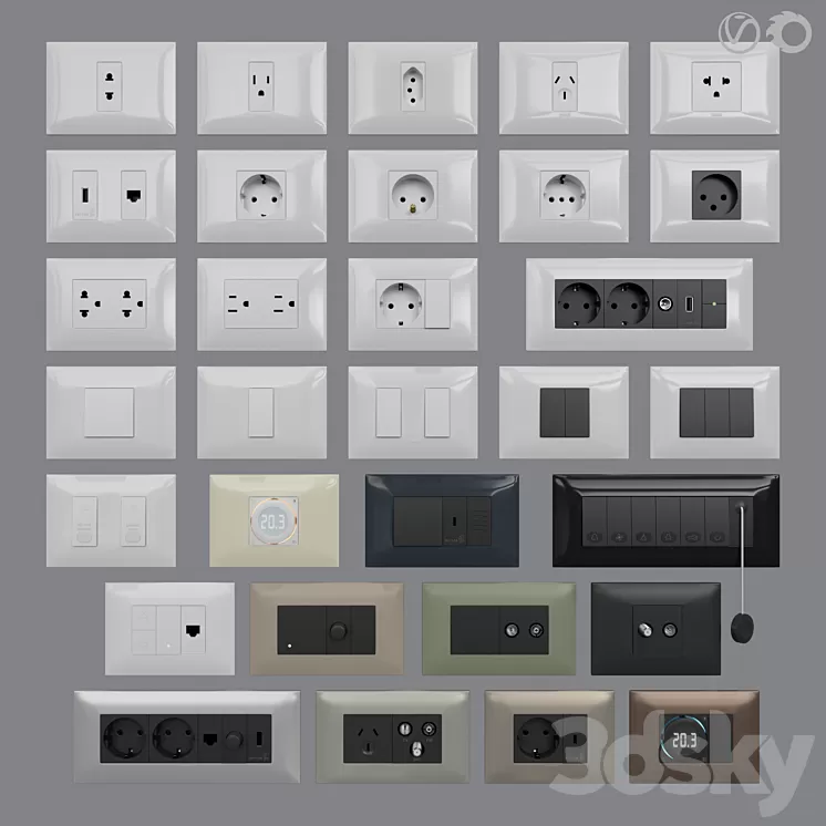 Sockets and switches Vimar Neve Up (IT/US standard cover plates) 3D Model