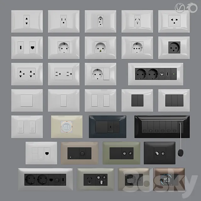 Sockets and switches Vimar Neve Up (IT_US standard cover plates) 3D Model