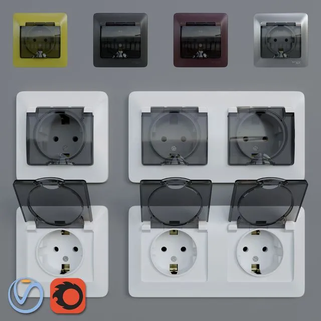 Sockets waterproof Schneider Electric Glossa 3D Model Sockets waterproof Schneider Electric Glossa 3D Model