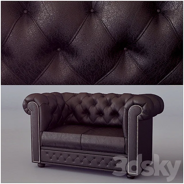 Sofa 2-seater Chesterfield Classic 2 Seat Sofa Antique Brown 3D Model