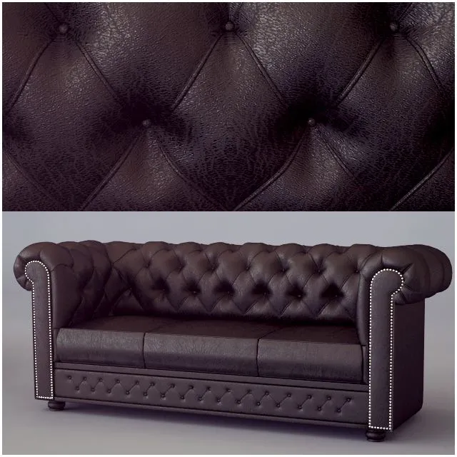 Sofa 3-seater Chesterfield Classic 3 Seat Sofa Antique Brown 3D Model
