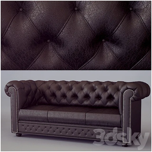 Sofa 3-seater Chesterfield Classic 3 Seat Sofa Antique Brown 3DModel