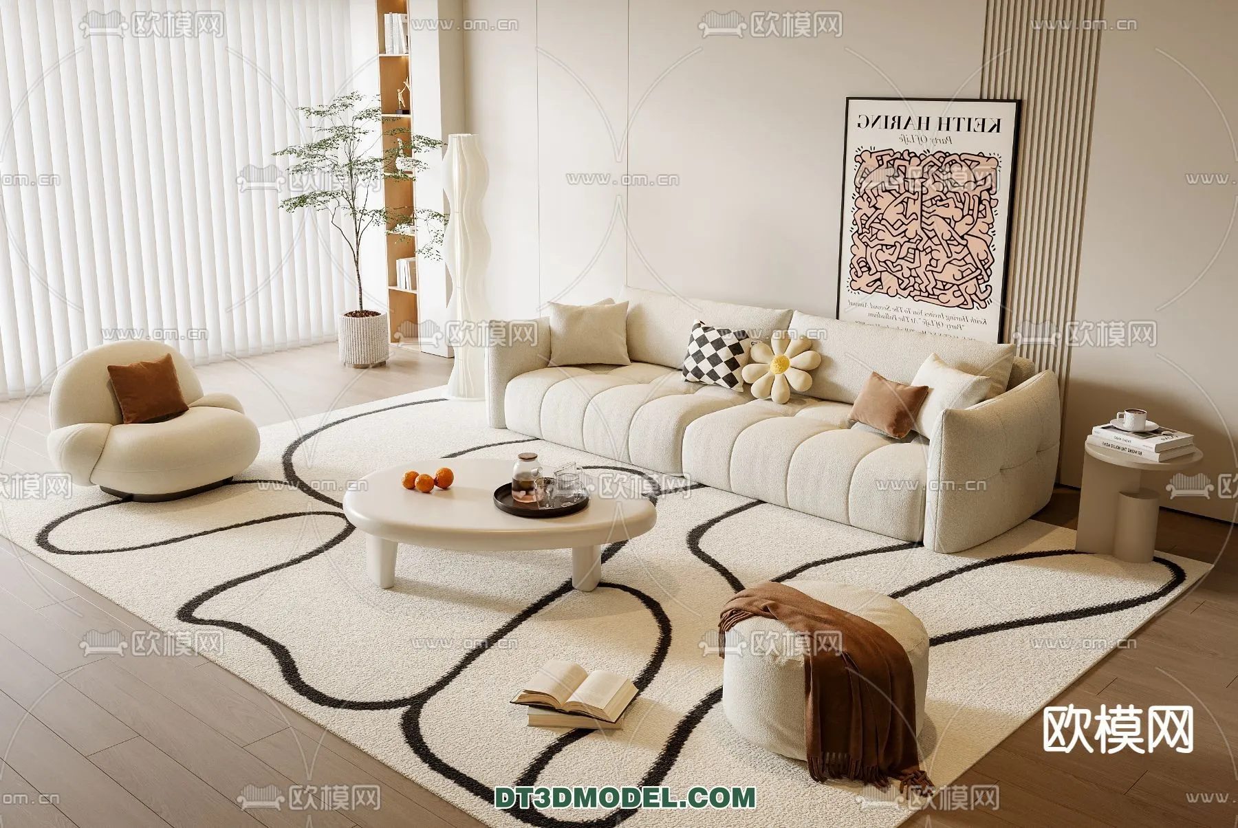 Sofa 3D Model with Cream Color - Furniture 3DS Max - 057