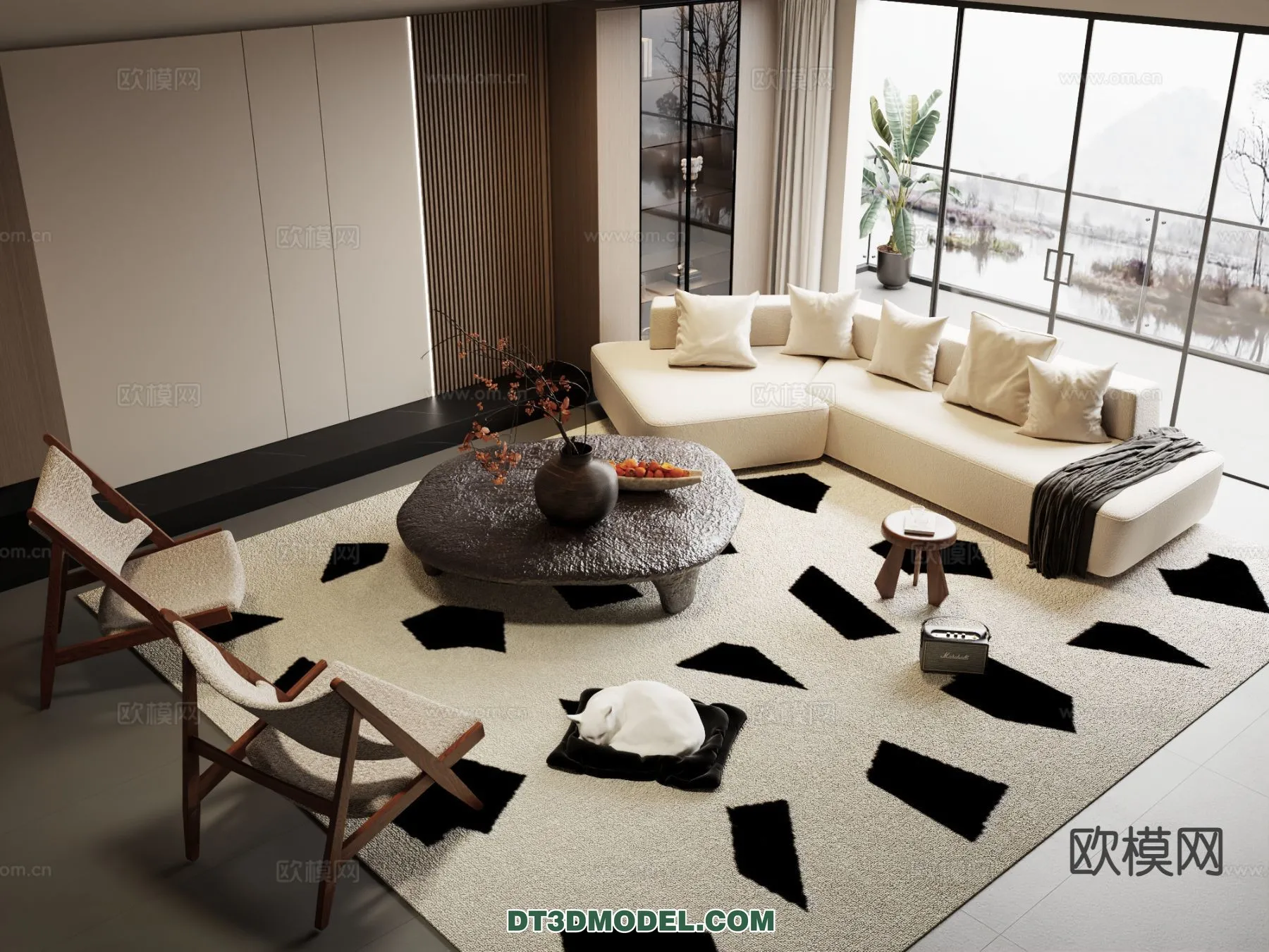 Sofa 3D Model with Cream Color - Furniture 3DS Max - 123