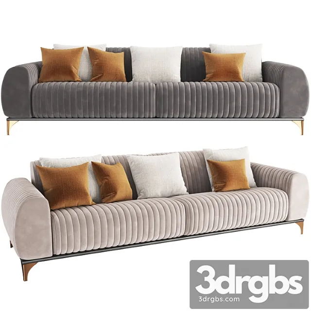 Sofa 4 Lugares Sala De Estar Base De Madeira 3D Model Download