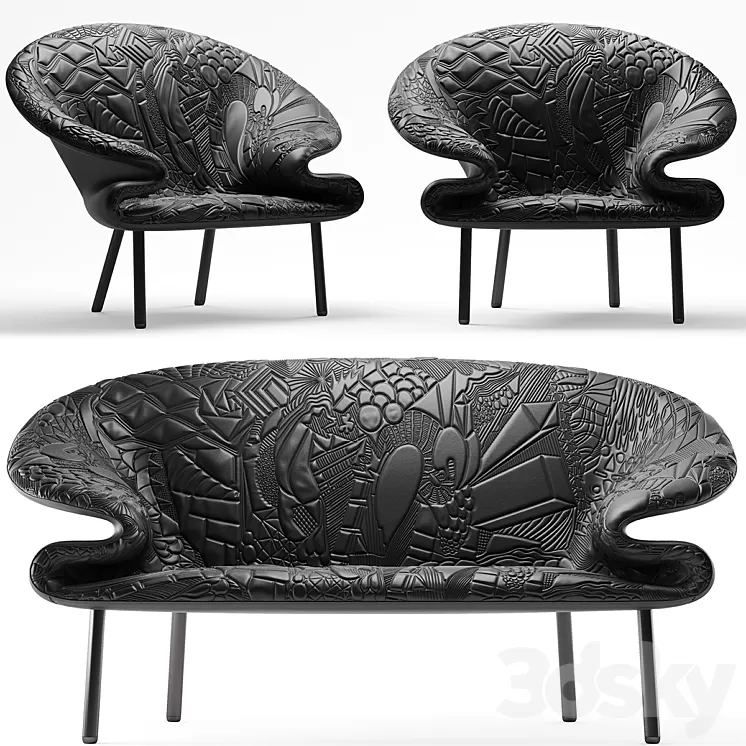 Sofa and armchair Doodle Moroso 3D Model