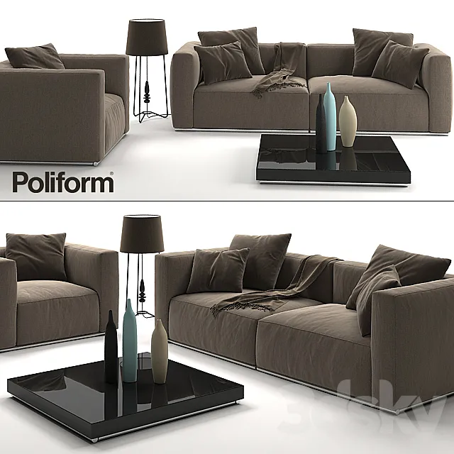 Sofa and armchair Poliform Shangai 3D Model