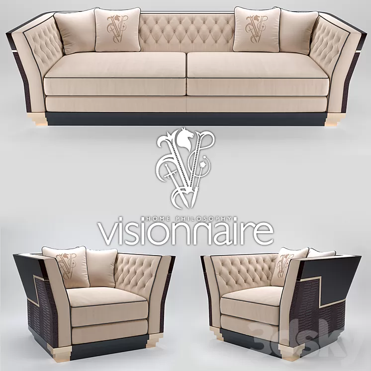 Sofa and armchair Visionnaire Berry Capitone 3D Model Sofa and armchair Visionnaire Berry Capitone 3D Model